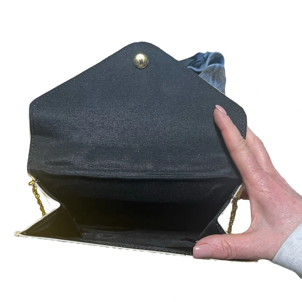 Silver Satin Sequin Wing Envelope Clutch Gold Chain Evening‎ Bag Vintage Style
